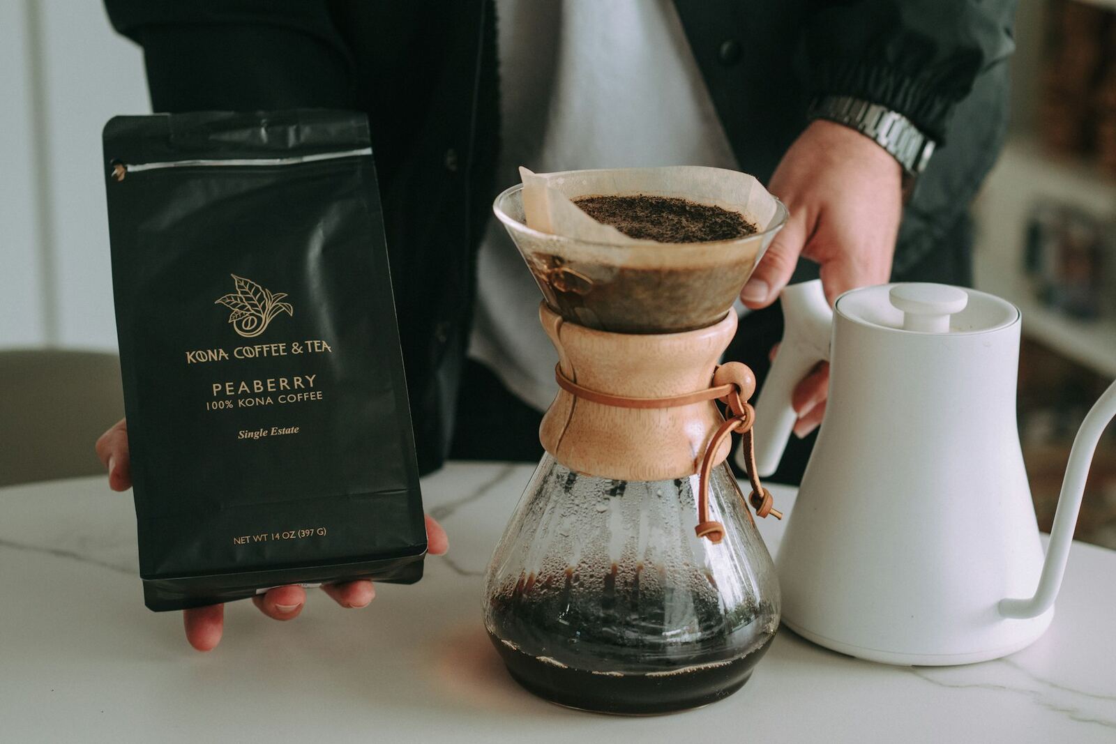 Pour-over coffee being brewed